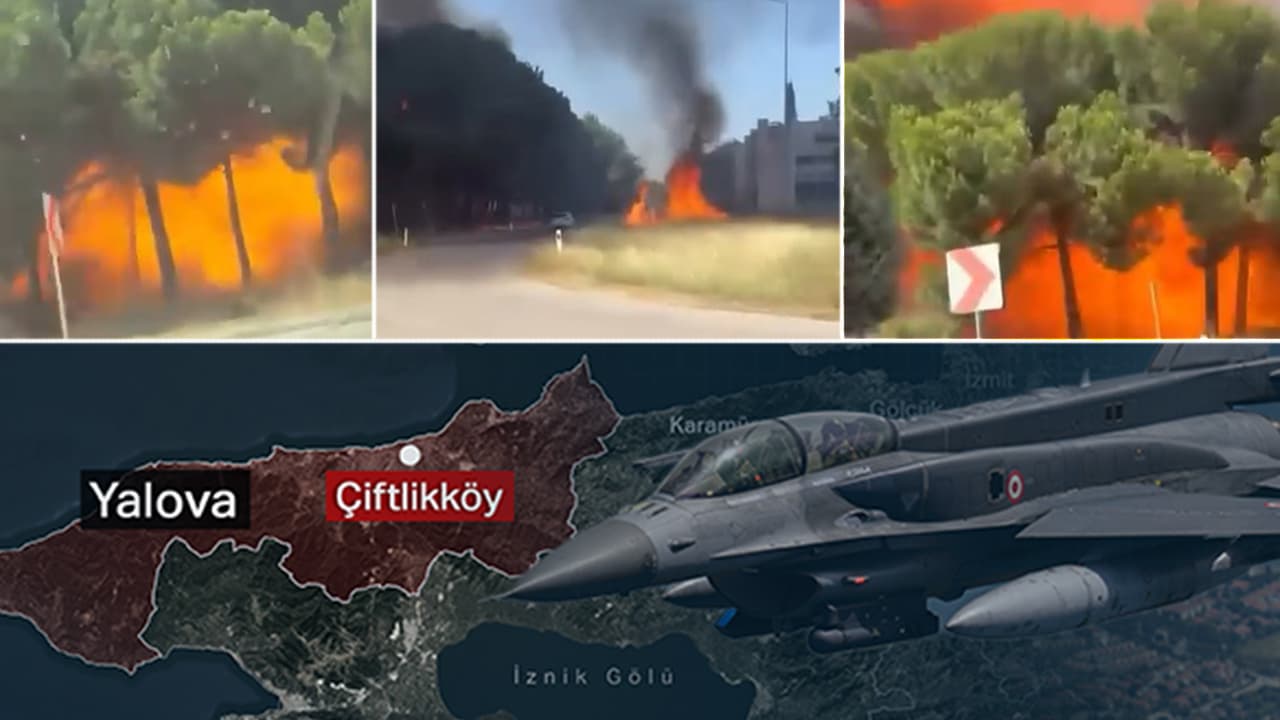 Yalova'da düşen F-16'nın kaza kırım anları kamerada