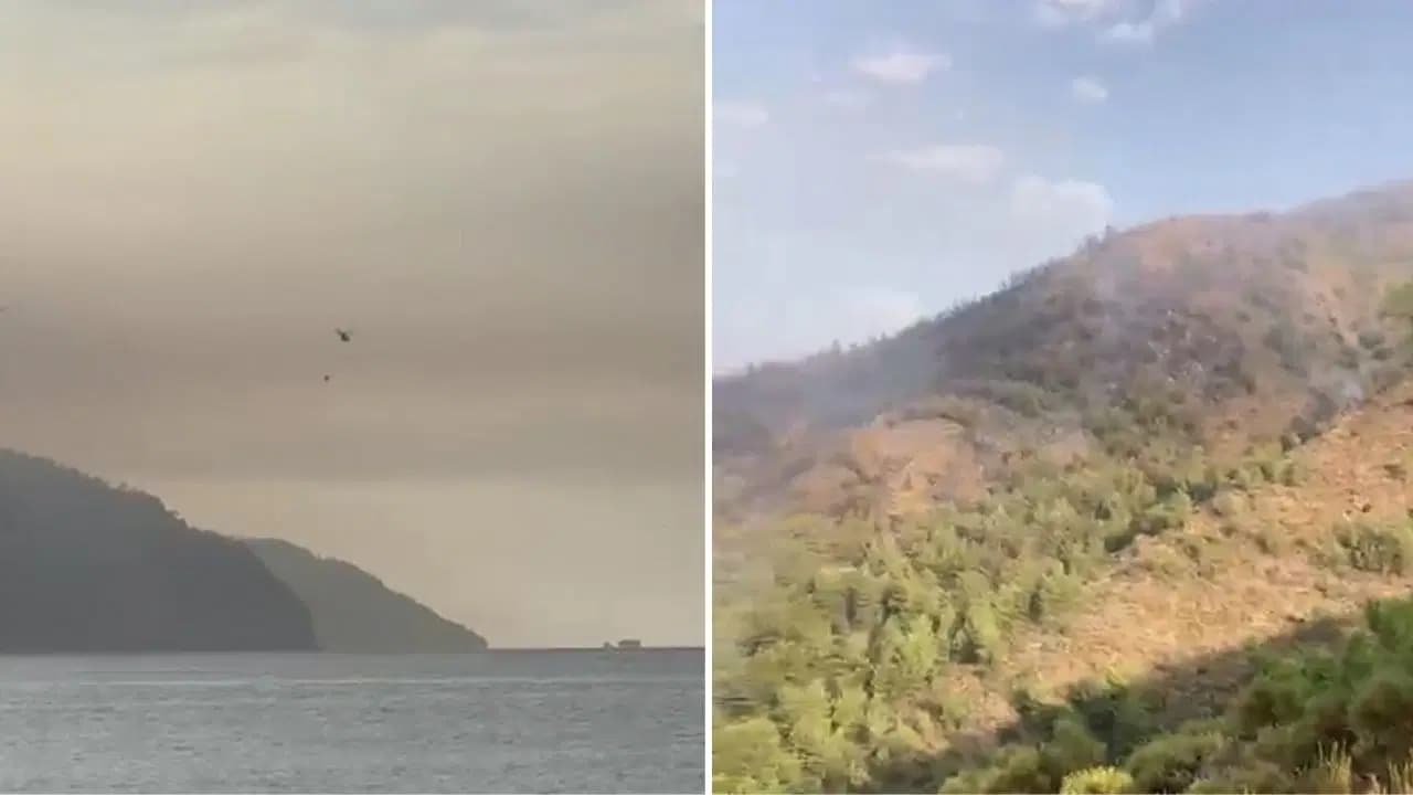 Marmaris'teki orman yangını ikinci gününde: Alevlerin enerjisi düşürüldü, soğutma çalışmaları devam ediyor