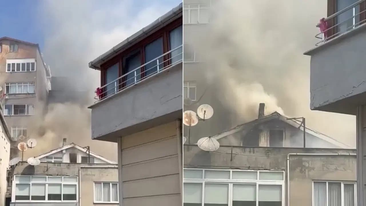 Kağıthane'de 4 katlı binanın çatısı alev alev yandı