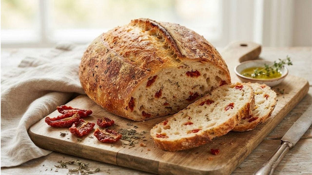 Kahvaltı sofralarının yeni gözdesi: Kuru domatesli kekikli ekmek tarifi