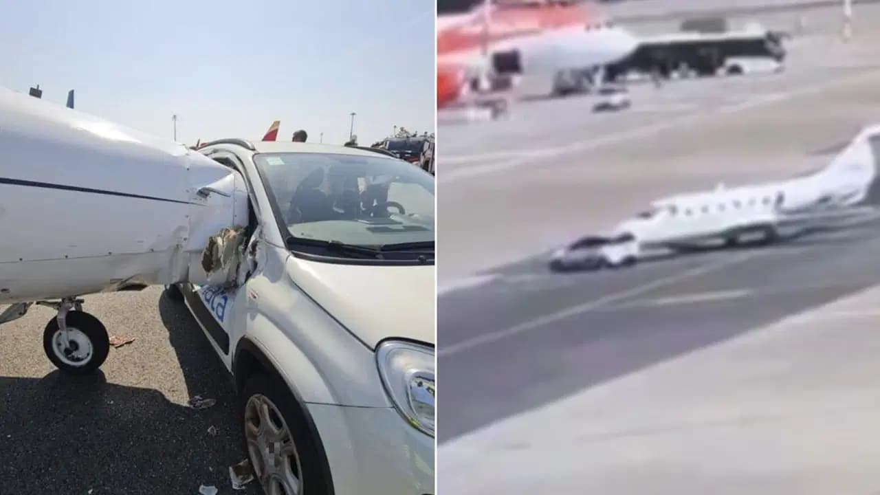 Milano'da şaşırtan kaza: Pistteki jete yer hizmetleri aracı çarptı