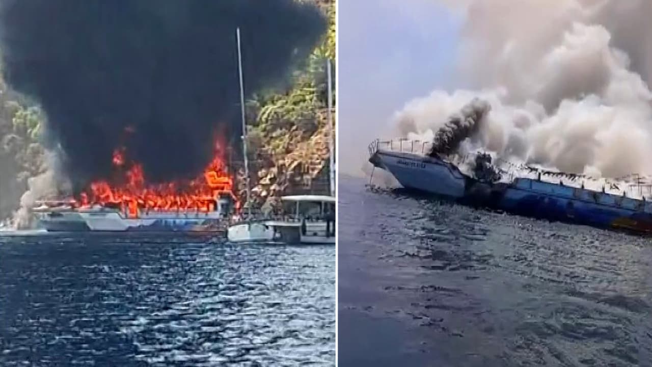 Fethiye açıklarında gezi teknesinde korkutan yangın: 115 kişi denize atladı
