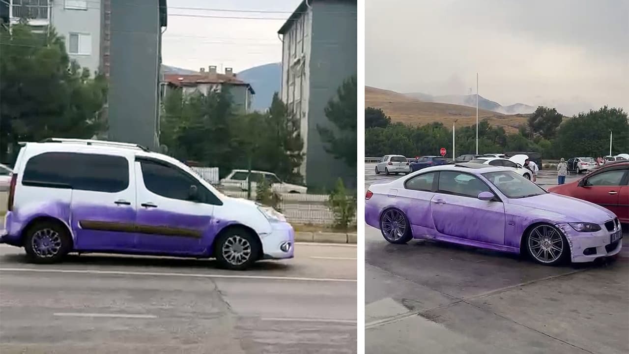 Afyonkarahisar'da TIR'dan dökülen kimyasal madde araçları mora boyadı: Sorumlular hakkında soruşturma başlatıldı
